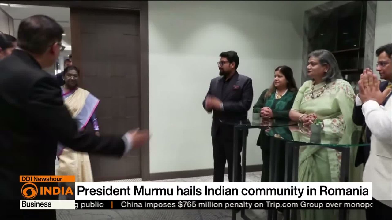 Frame from DD India's broadcast on the Indian delegation's State Visit to Romania