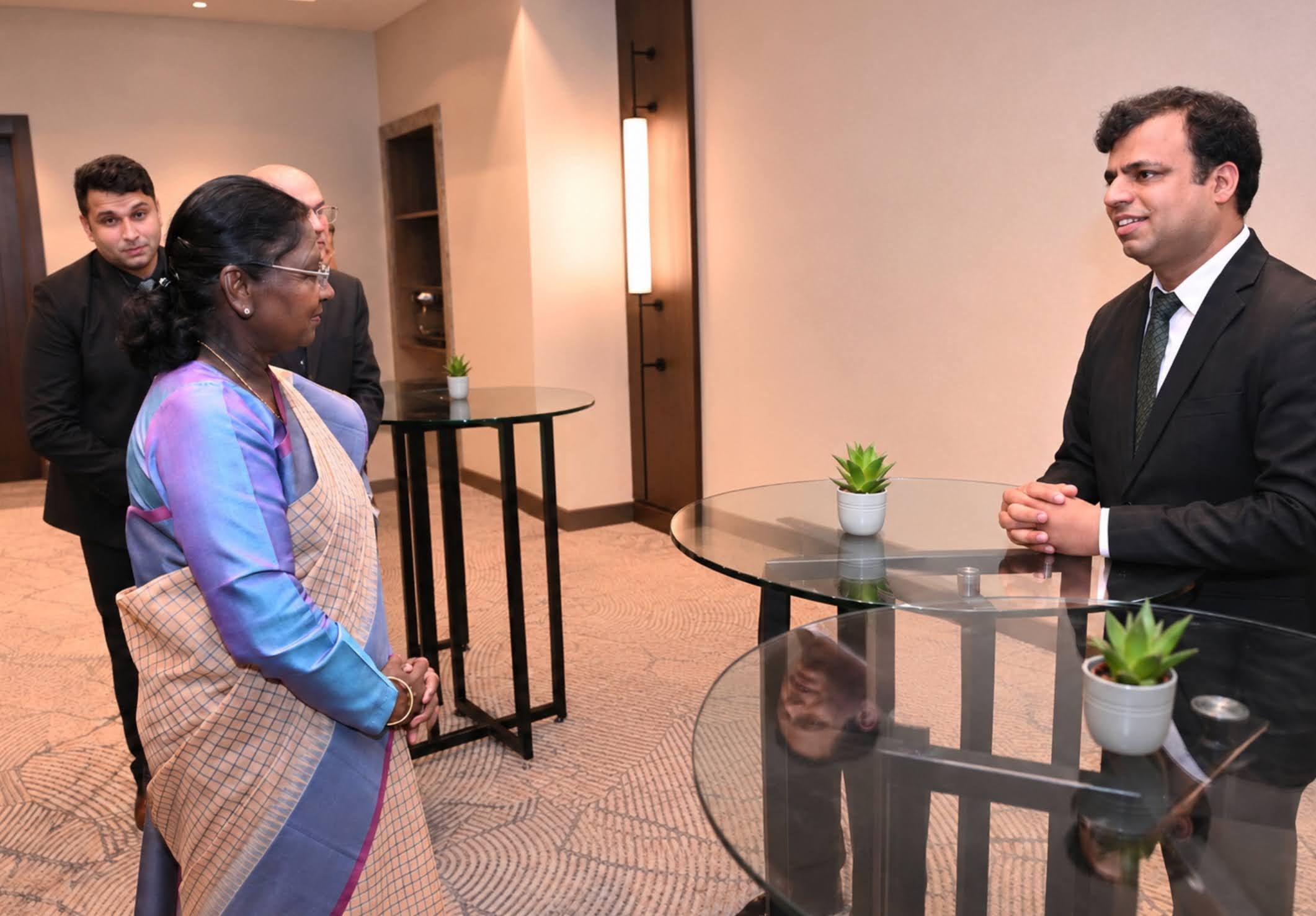 Ankit Dhir in conversation with the President of India, Droupadi Murmu, during her State Visit to Romania