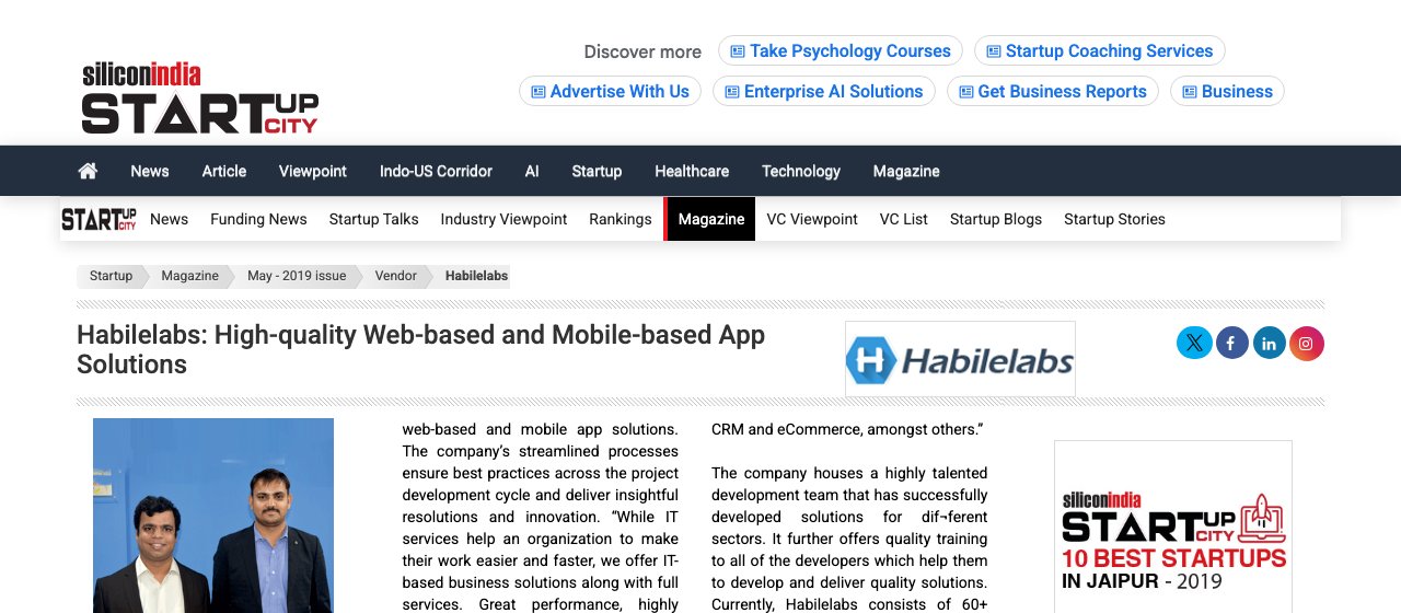 Press coverage: HabileLabs: High-Quality Web-Based and Mobile-Based App Solutions