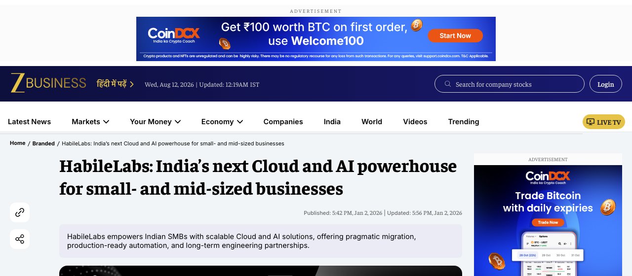 Press coverage: HabileLabs, India's Next Cloud and AI Powerhouse
