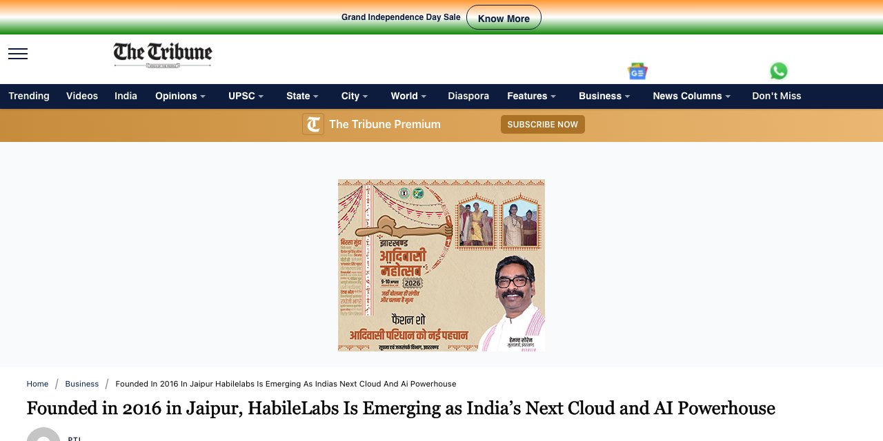 Press coverage: Founded in 2016 in Jaipur, HabileLabs Is Emerging as India's Next Cloud and AI Powerhouse